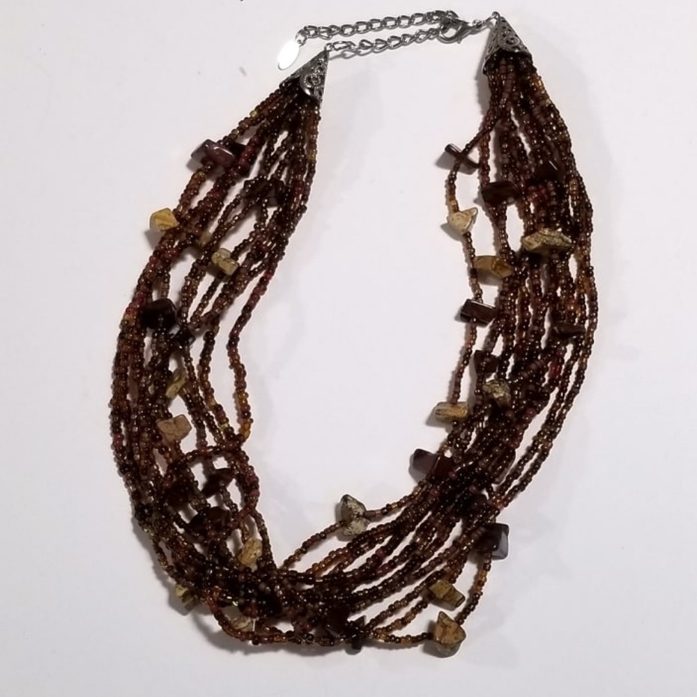EsMor Multi Strand Seed Bead Stone  Necklace